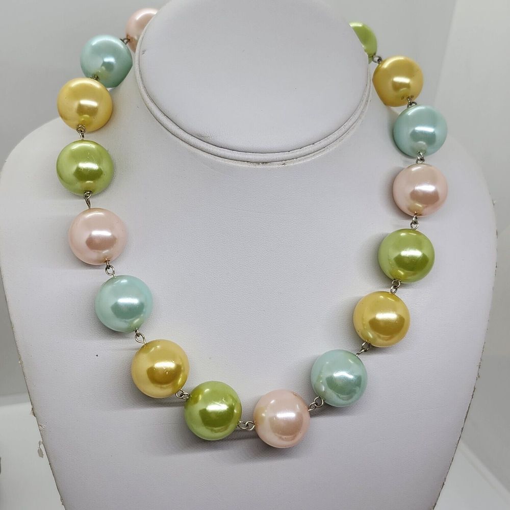 EsMore Multicolor Faux Pearl Bead Necklace Chunky